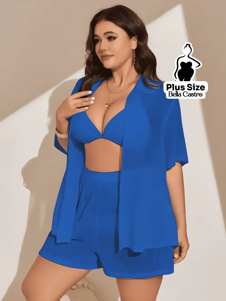 Conjunto de Biquíni com Camisa e Shorts Leves Plus Size Conjunto de Biquíni com Camisa e Shorts Leves Plus Size