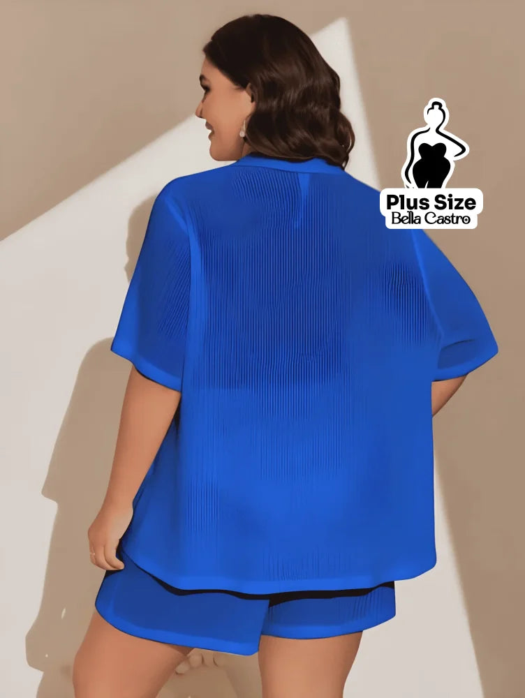 Conjunto de Biquíni com Camisa e Shorts Leves Plus Size Conjunto de Biquíni com Camisa e Shorts Leves Plus Size