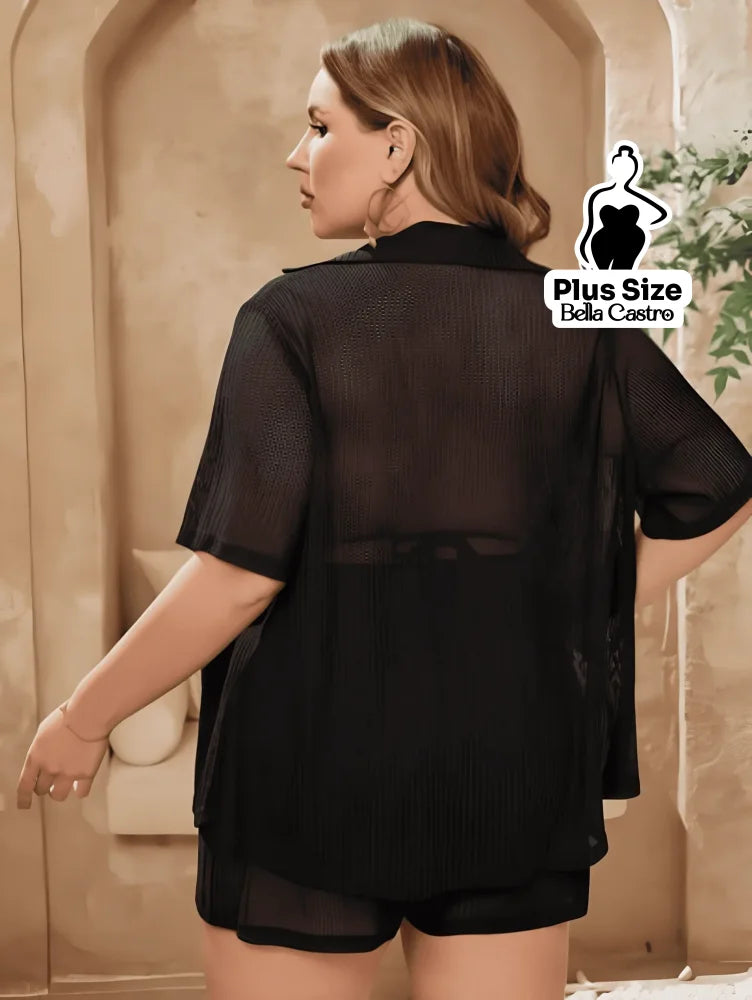 Conjunto de Biquíni com Camisa e Shorts Leves Plus Size Conjunto de Biquíni com Camisa e Shorts Leves Plus Size