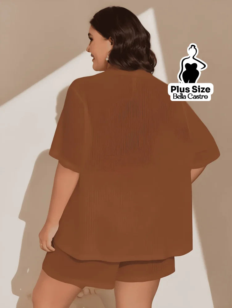 Conjunto de Biquíni com Camisa e Shorts Leves Plus Size Conjunto de Biquíni com Camisa e Shorts Leves Plus Size