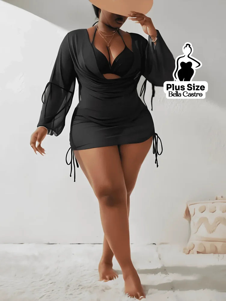 Conjunto de Biquíni com Saída de Praia Plus Size Conjunto de Biquíni com Saída de Praia Plus Size