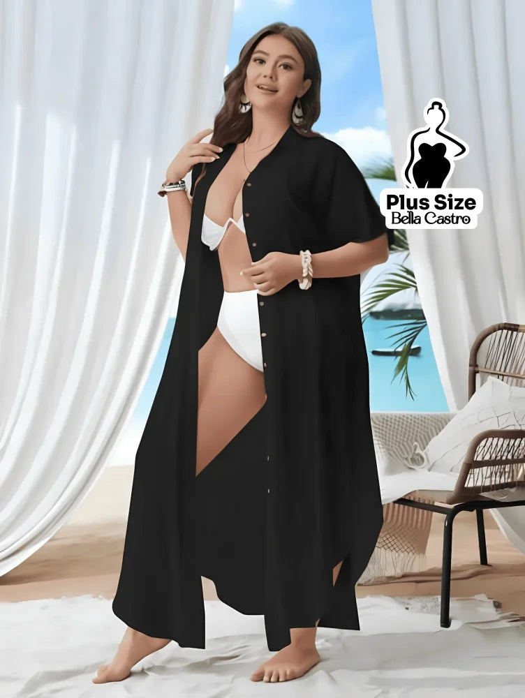 Saída de Praia com Botões Frontais Plus Size Saída de Praia com Botões Frontais Plus Size