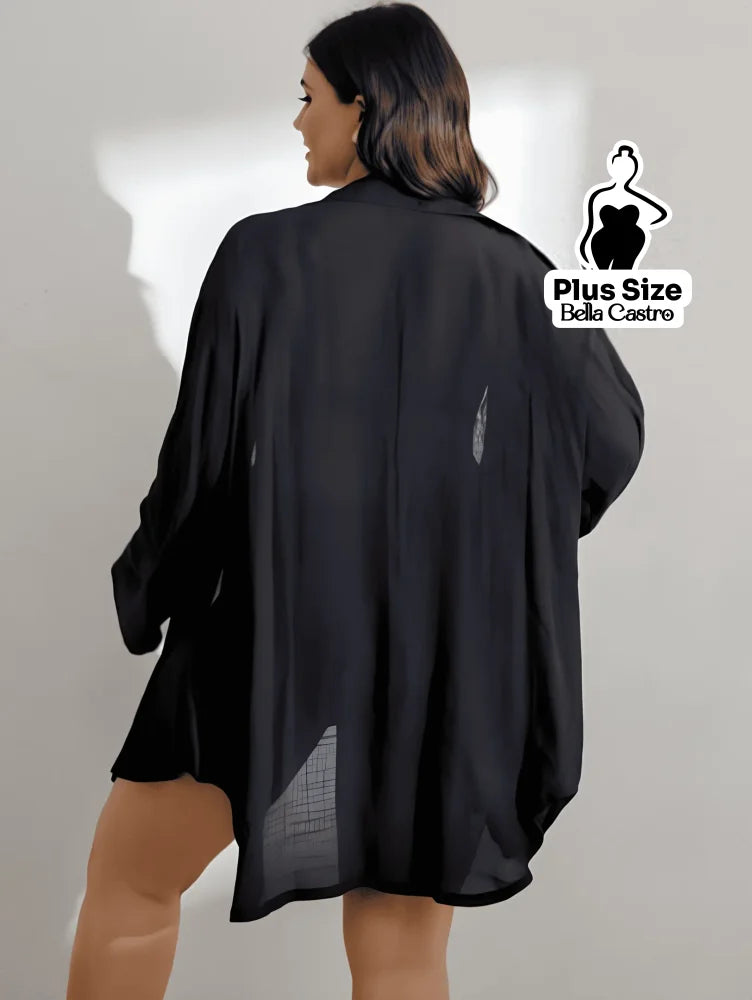 Saída de Praia em Modelo Camisa com Botões Plus Size Saída de Praia em Modelo Camisa com Botões Plus Size