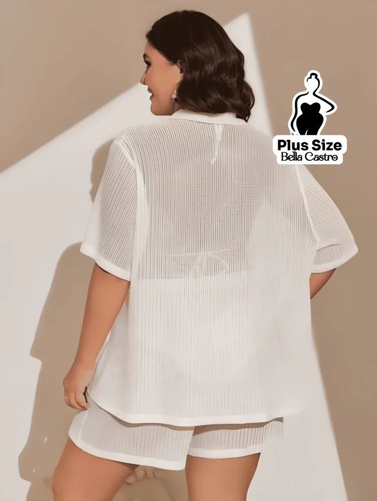 Conjunto de Biquíni com Camisa e Shorts Leves Plus Size Conjunto de Biquíni com Camisa e Shorts Leves Plus Size