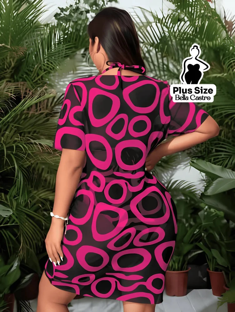 Conjunto de Biquíni com Saída Folgada Plus Size Conjunto de Biquíni com Saída Folgada Plus Size