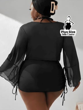 Conjunto de Biquíni com Saída de Praia Plus Size Conjunto de Biquíni com Saída de Praia Plus Size