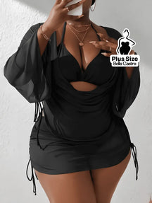 Conjunto de Biquíni com Saída de Praia Plus Size Preto / G Conjunto de Biquíni com Saída de Praia Plus Size