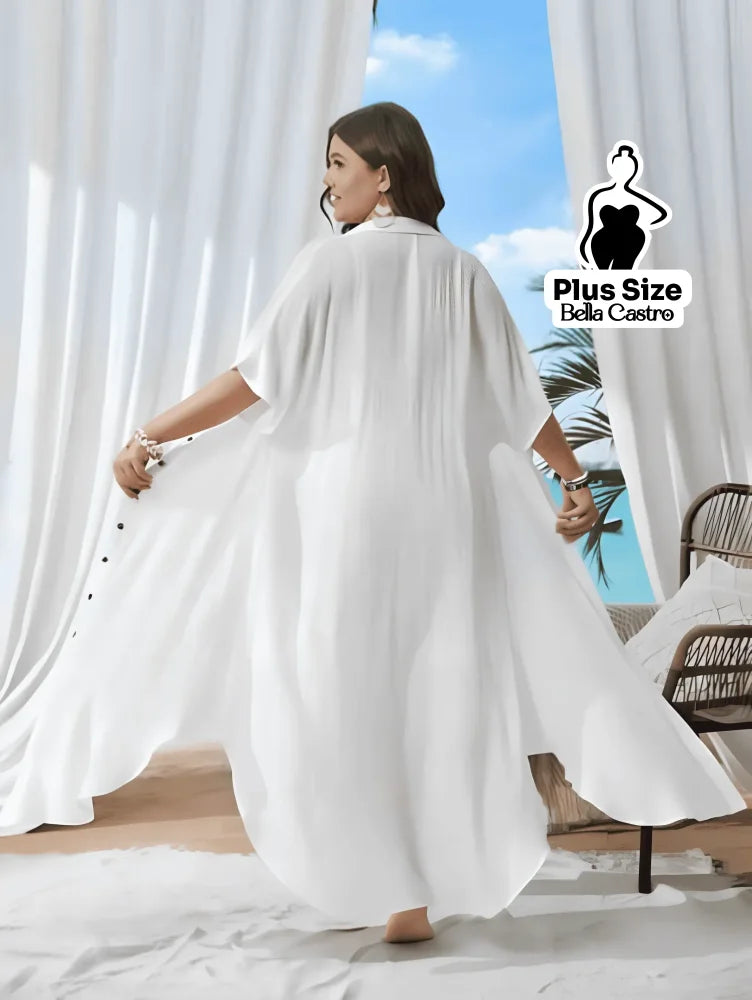 Saída de Praia com Botões Frontais Plus Size Saída de Praia com Botões Frontais Plus Size