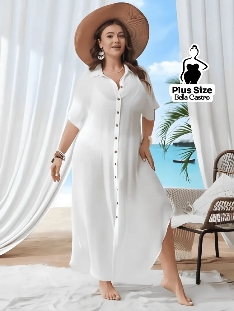 Saída de Praia com Botões Frontais Plus Size Branco / G Saída de Praia com Botões Frontais Plus Size