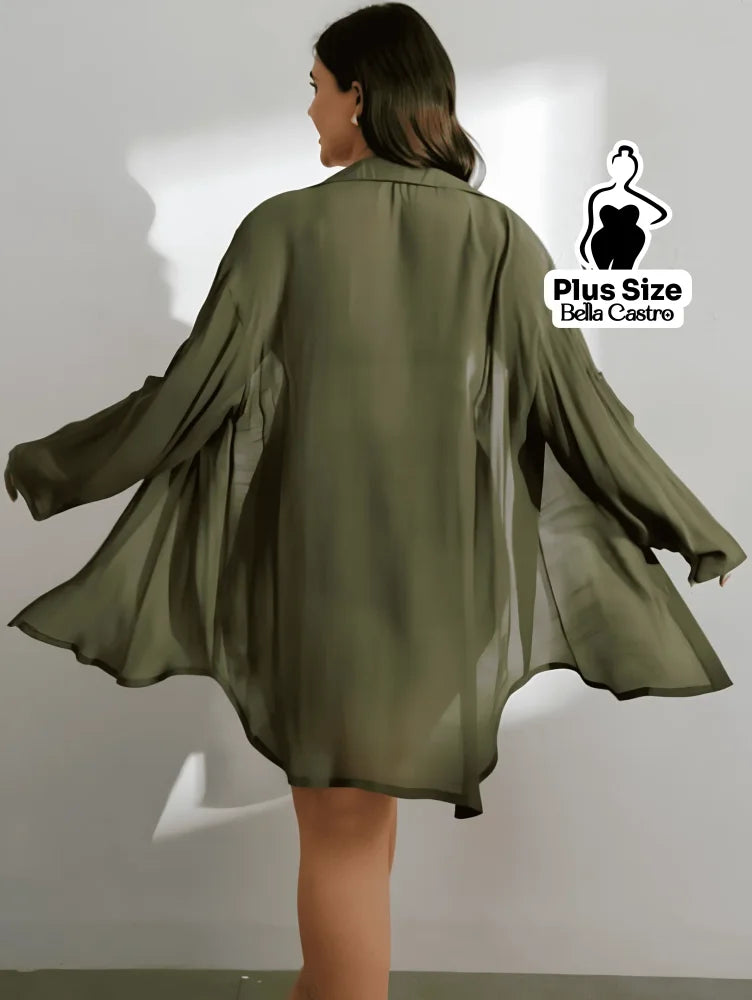 Saída de Praia em Modelo Camisa com Botões Plus Size Saída de Praia em Modelo Camisa com Botões Plus Size